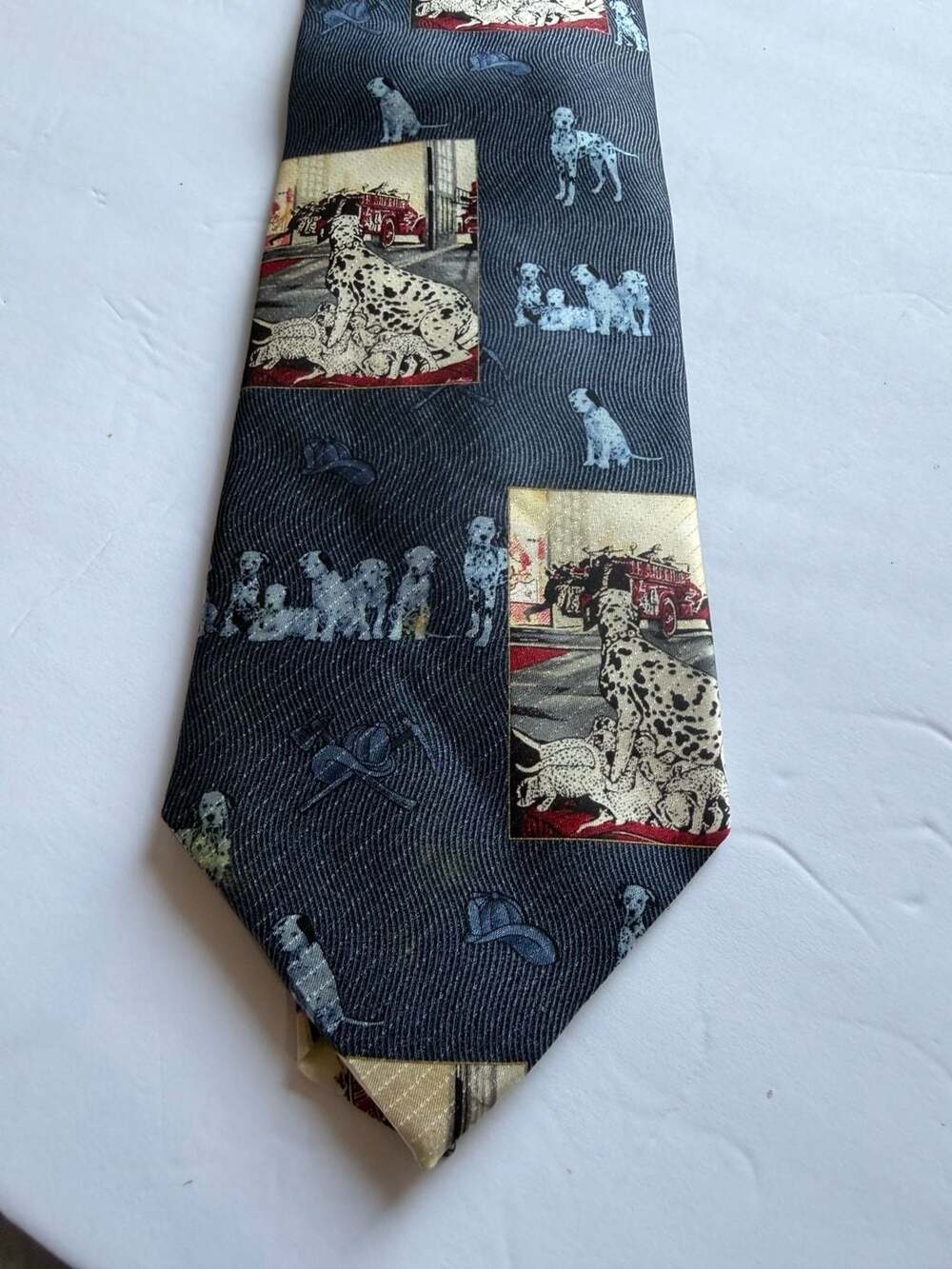Vintage The Saturday Evening Post Dalmatians and Fire Trucks 100% Silk Necktie
